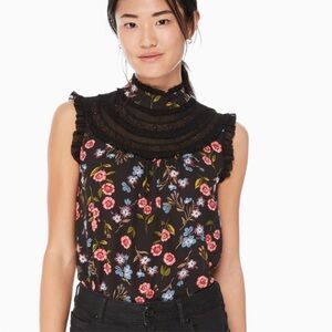 Kate Spade Wild Ones Meadow Lace Trim Sleeveless floral Blouse Top